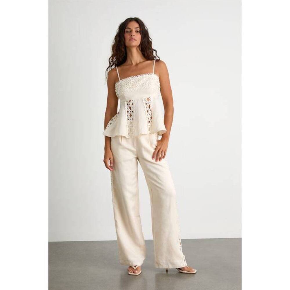 Lulus Vannah Ivory Linen Crochet Lace Wide-leg Pants White - Size S